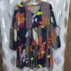 Boho Tropical Print Tiered Babydoll Dress